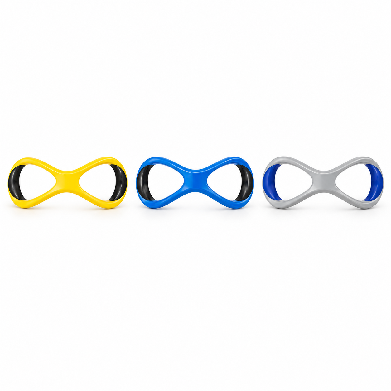 Yellow blue and gray figure-eight training aids